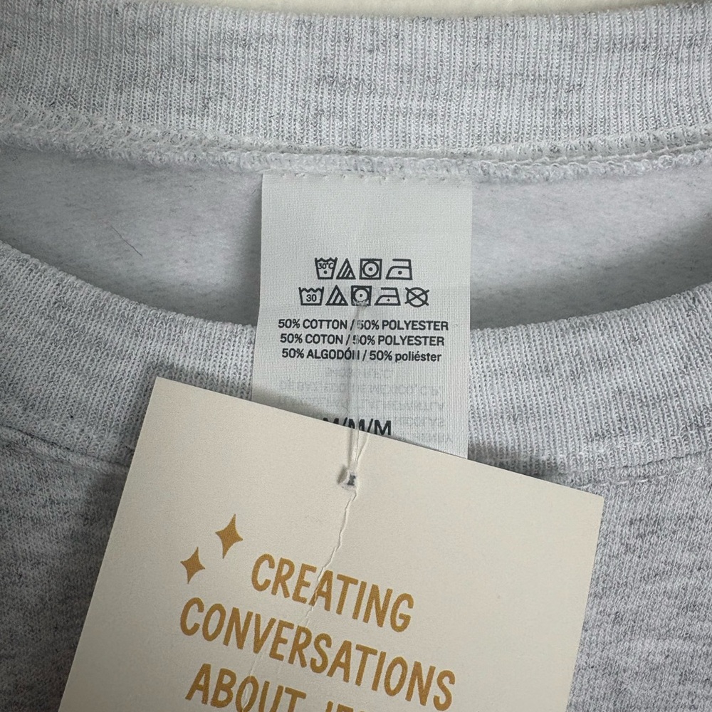 DEAR HEART Faith Pullover Grey Navy Fathers House Sweatshirt Medium NWT BA - Picture 3 of 5
